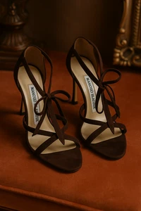 "Sandalias Manolo Blahnik marrón gamuza con tiras tacones talla 37 EU / US 7-3,8""" - Imagen 1 de 7