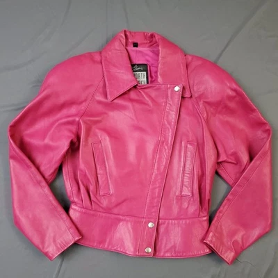 Michael Hoban North Beach Moto Jacket Women 5/6 Long Sleeve Leather Pink Vintage - Image 1 of 4