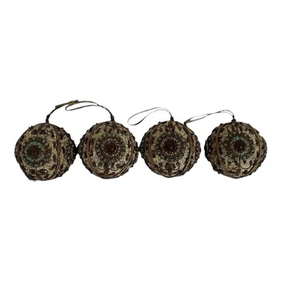 "Lote de 4 adornos de bola tapiz colores otoño lentejuelas cuentas vintage hechos a mano 2,5""" Foto 1 de 4