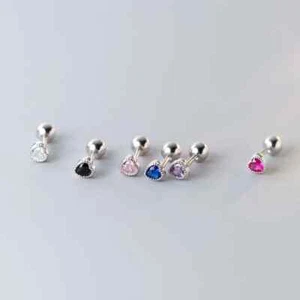 925 Sterling Silver Full Stone Heart Stud Earrings Women Girls Jewellery Gift UK - Picture 1 of 5