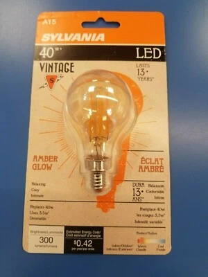 Sylvania Lighting 75355 LED 3.5W A15 E12 Candelabra Base Amber 2200K Vintage - Image 1 of 2