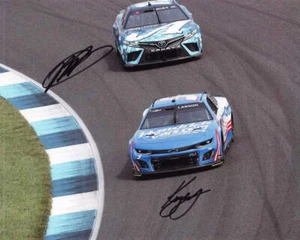 2X AUTOGRAPHED Kyle Larson & Martin Truex Jr. ON-TRACK RACING (#5 Hendrick / #19 - Picture 1 of 1