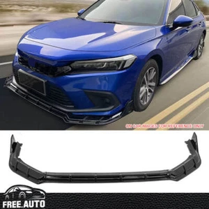 Fits 22-24 Honda Civic FE-C Style Front Bumper Lip 3PC Gloss Black ABS - Picture 1 of 8