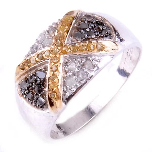 0.94 Ct RAW WHITE & GOLDEN NATURAL DIAMOND Engagement 925 SILVER RING SIZE 7.5  - Picture 1 of 1
