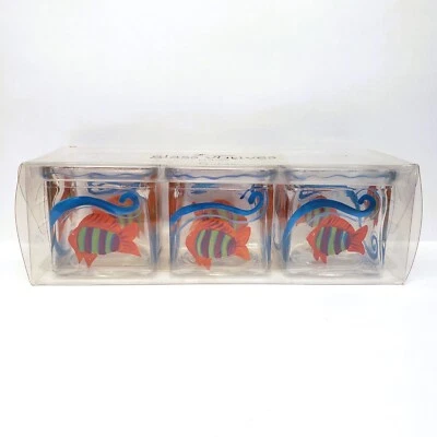 Lote de 3 velas votivas de vidrio de peces tropicales Boston Warehouse 2003 de colección Foto 1 de 4
