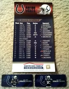 INDIANANAPOLIS COLTS 2013 SCHEDULE MAGNET & 2 FOBS - MATHIS & LUCK - MINT! - Picture 1 of 1