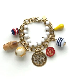 John Wind Charm Bracelet Gold Charm Monogram Double Chain Maximal Art Jewelry - Picture 1 of 2