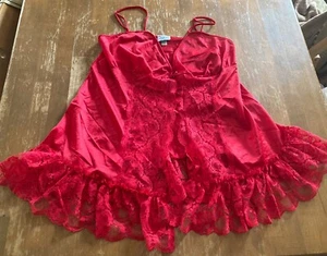 VTG Nancy King Lingerie Babydoll Ruffle Shortie Nightgown Dark RED Lace 70s EUC - Picture 1 of 6