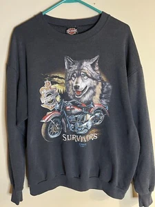Vintage Harley Davidson 3D Emblem Graphic Sweatshirt XL Biker Wolf Made In USA - Picture 1 of 20