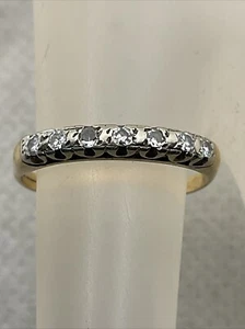 VINTAGE HANDMADE Solid 14K Two Tone Gold Diamond Ladies Wedding Band Ring 1.4gr. - Picture 1 of 20