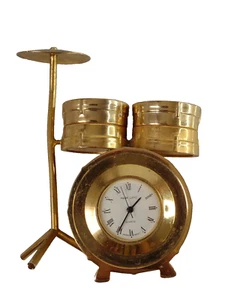 Drum Set Desk Clock Drum Set Table Clock Brass Park Lane Working Vintage Org - Picture 1 of 13
