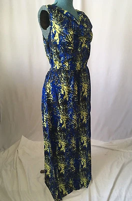 Vestido Mujer Sin Mangas Azul Amarillo Negro Rayón 10 12 14 16 NUEVO Maxi Largo Foto 1 de 4