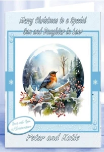 Personalised Christmas Card Robin Mum Dad Son Daughter Sister Brother Friend - Picture 1 of 3