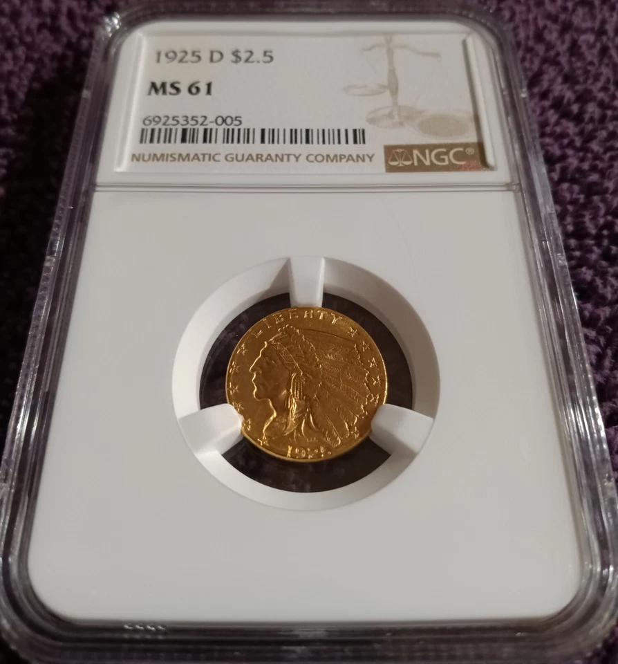 1925-D Indian $2 1/2 gold Quarter Eagle, NGC MS-61, with attractive strike - Image 1 of 4