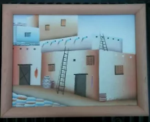 Quadro Woodville anni 80 90 Pueblo sud-occidentale casa tradizionale incorniciato 12" x 16" - Foto 1 di 12