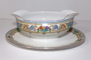 MZ Czechoslovakia Gold Trim Floral Gravy Boat with underplate - Picture 1 of 7