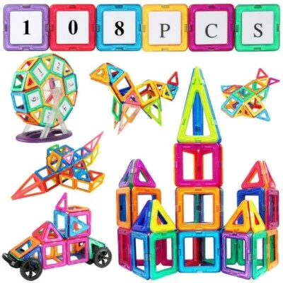 Jasonwell Construction Magnetic Tiles Building Blocks Kids Toddler Toys 108 Pcs - Image 1 of 3