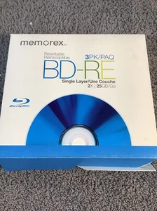 NEW 3 Pack Memorex 2x/25GB BD-RE Rewritable Blu-ray Disks Set - Picture 1 of 2