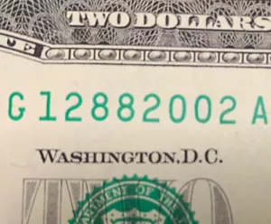 12882002 December 8, 2002 $2 Dollar Bill Fancy Serial Number Birthday Note UNC - Picture 1 of 3