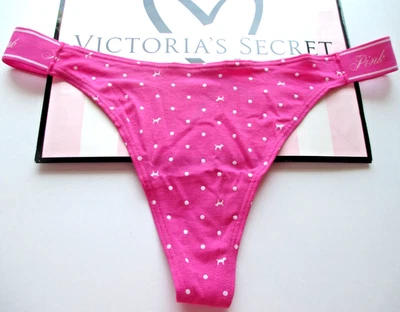 VICTORIA'S SECRET PINK Cotton Logo High Leg Thong Panty VS Polka Dot S M L XL - Image 1 of 4