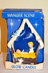 Vtg Glow Candle- Manger Scene- Gurley Candle Co-Twinkling Star Appears When Lit - Picture 1 of 7