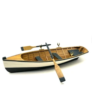 Wooden Model Rowboat Skiff Dory Canoe With Oars Nautical Home Decor Ship Boat - Picture 1 of 10