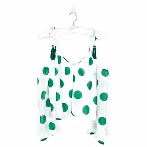 Line & Dot Green Polka Dot Top Size XS White Green Cold Shoulder Flowy Summer - Picture 1 of 11
