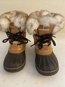 Juicy Couture Girls Toddler Glitter Gold Brown Faux Fur Lined Snow Boots Size 9 - Picture 1 of 14