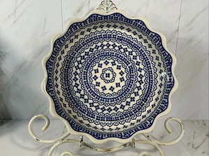 Polnische Keramik Boleslawiec #70 überbackene Quiche Kuchen Tarte Schale ~ 10" ~ blau - Bild 1 von 18