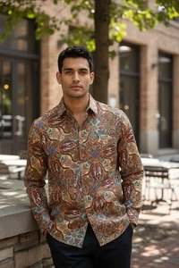 Camisa Alan River Manga Larga Multicolor Púrpura Paisley Abotonada L - Imagen 1 de 6