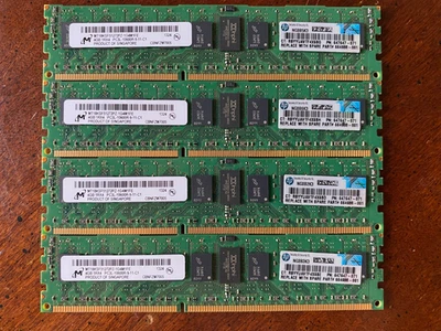 Lot of 4 Genuine HP Micron 4GB 1rx4 PC3L-10500R 1333 MHz ECC RAM (647647-071) - Image 1 of 4