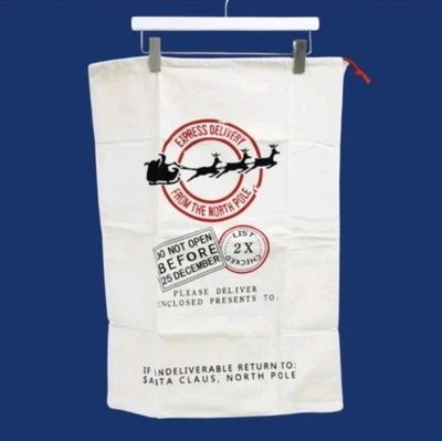 НОВЫЙ! Веселая рождественская холщовая гигантская сумка для подарков белая персонализированная 19x27 - Изображение 1 из 4