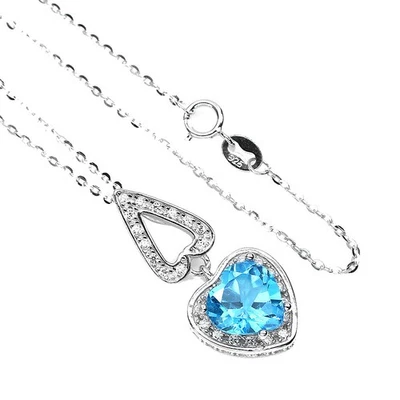 Collana in argento sterling 925 cuore topazio blu svizzero 9 mm zirconi... - Immagine 1 di 4