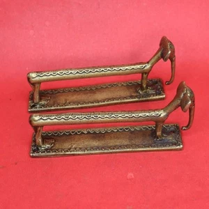 Tribal Elephant Shape Handcrafted Brass Door Window Cabinet Drawer Pull Handles - Picture 1 of 9