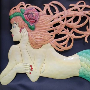 Arte de pared vintage náutico de metal sirena decoración 33 pulgadas - Imagen 1 de 11