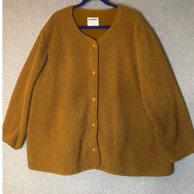 Antiguo abrigo de peluche azul marino para mujer 4X marrón polar Sherpa chaqueta con botones a presión acogedor Foto 1 de 4