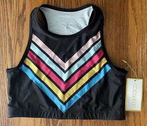 NEW Goldsheep Girls Clothing Activewear Sports Bra Size XL, Black Striped - Picture 1 of 5