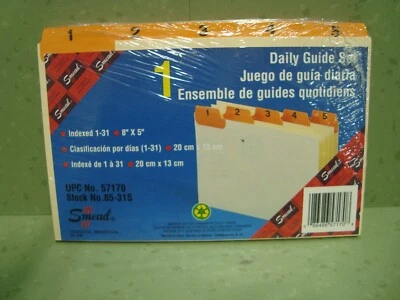 Smead Daily Guide Set Tarjetas Indexadas 8" x 5" 57170 Nº Sistema de archivo 85-31S Foto 1 de 2