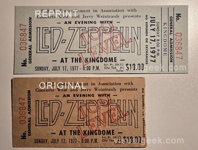 Led Zeppelin Unused Concert Ticket July 17 1977 Kingdome Seattle Complete 100 - Image 1 of 4