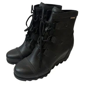 Sorel Joan Rain Wedge Boots Ankle Rubber Women's Black Size 10 - Picture 1 of 12