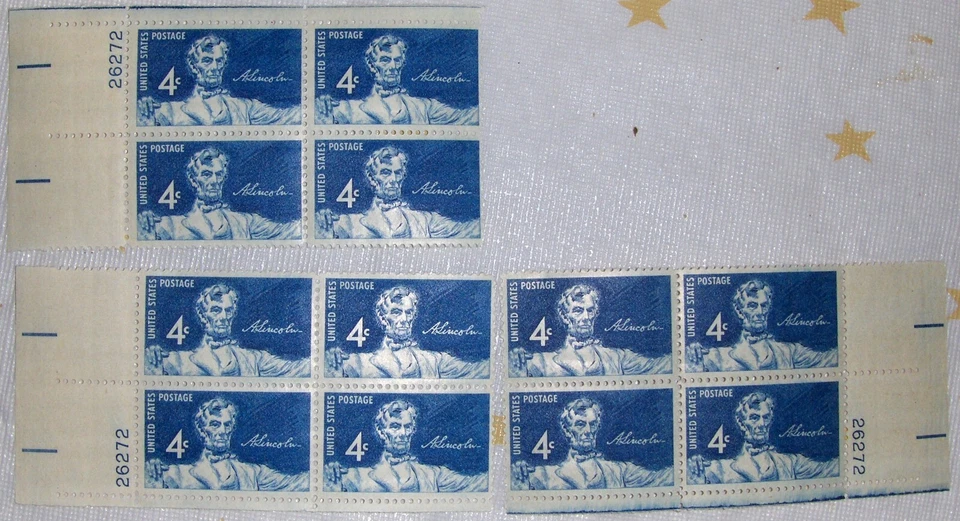 US 4c stamp 3 matching plate blocks, SC #1116 Lincoln Sesquicentennial MNH 1960 - Image 1 of 1