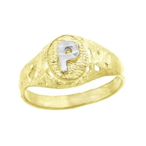 10K Yellow White Gold Initial Letter P Boy Kids Baby Ring Band Childrens Size 3 - Picture 1 of 1