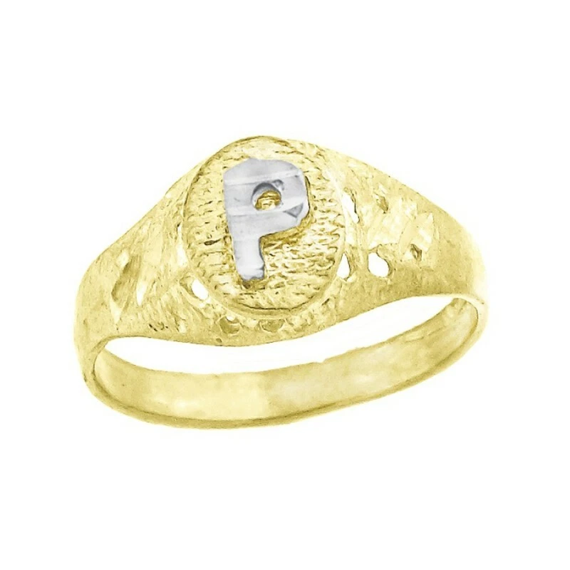 10K Yellow White Gold Initial Letter P Boy Kids Baby Ring Band Childrens Size 3 - Image 1 of 1