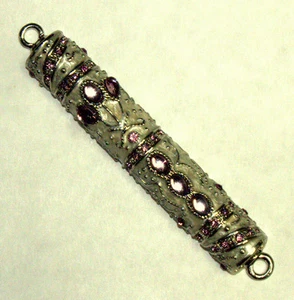 Judaica Mezuzah Case Off White Enamel Pale Purple Crystal Decorated Jeweled 7 cm - Picture 1 of 4