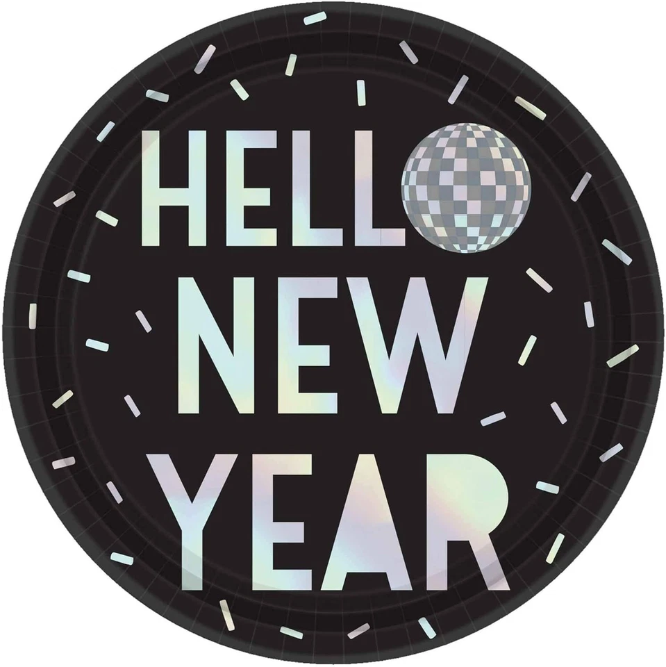 Disco Ball Drop Happy New Year Year's Eve Holiday Party 9" Paper Dinner Plates - Image 1 of 1
