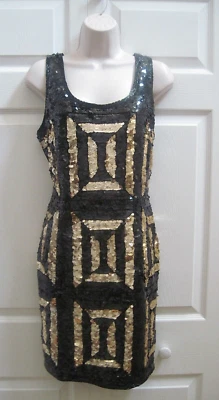 Mini Vestido de Fiesta DAVAL DESIGNS Negro y Dorado Lentejuelas y Cuentas De Colección Para Mujer GRANDE Foto 1 de 4