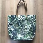 100% Cotton Botanical Print Jungle Tote Bag 13” x 15”  Green Leaf