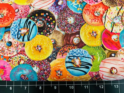 Tina SCRAP 9"x21" Donuts Sprinkle Birthday Food Colorful Chocolate FABRIC COTTON - Image 1 of 2