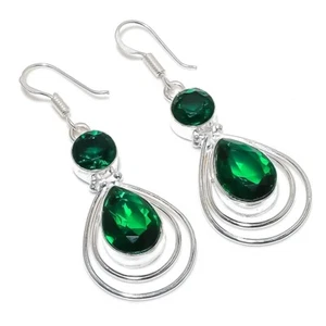 Chrome Diopside Gemstone Handmade 925 Sterling Silver Jewelry Earring Size 2" - Picture 1 of 1