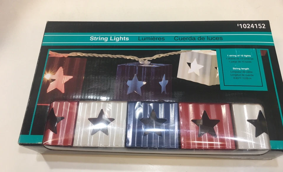 Allen + Roth, 10 Ct - Star Cutout Red White Blue Metal Box Shades String Lights  - Image 1 of 3